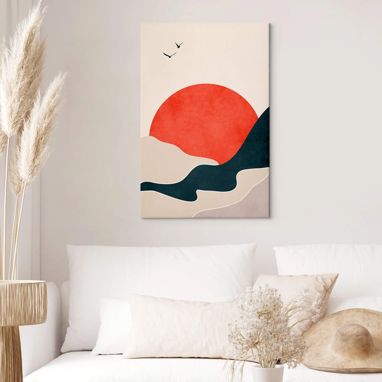 Leinwandbild Sonnenaufgang in der Landschaft mit Tauben - Kubistika 