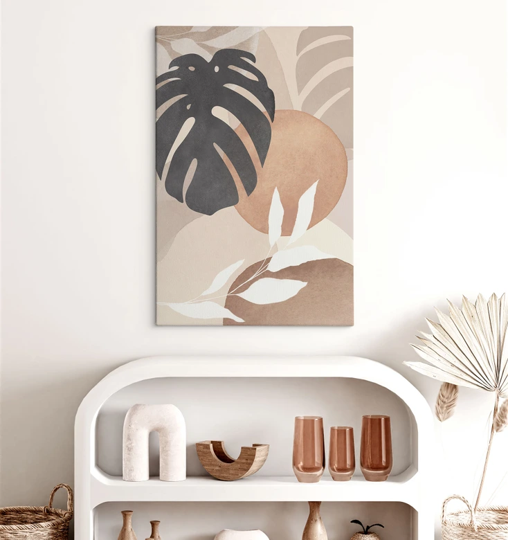 Leinwandbild Boho Monstera Pflanze in Naturtönen - Melloi Art Prints 