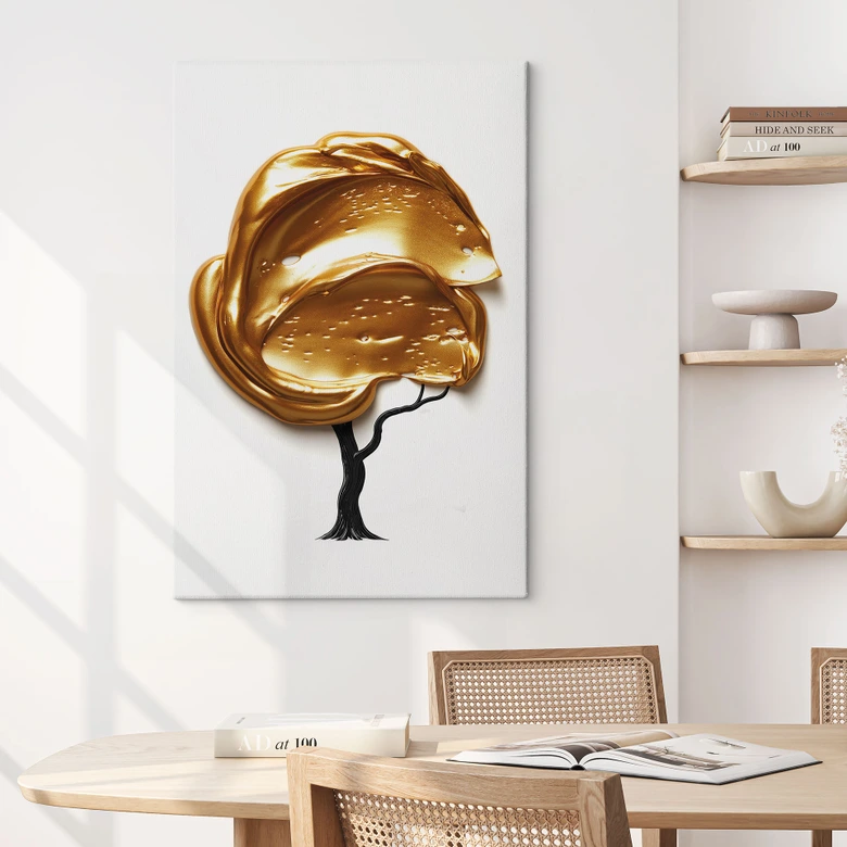 Leinwandbild Baum mit goldener 3D-Krone - Mielu 