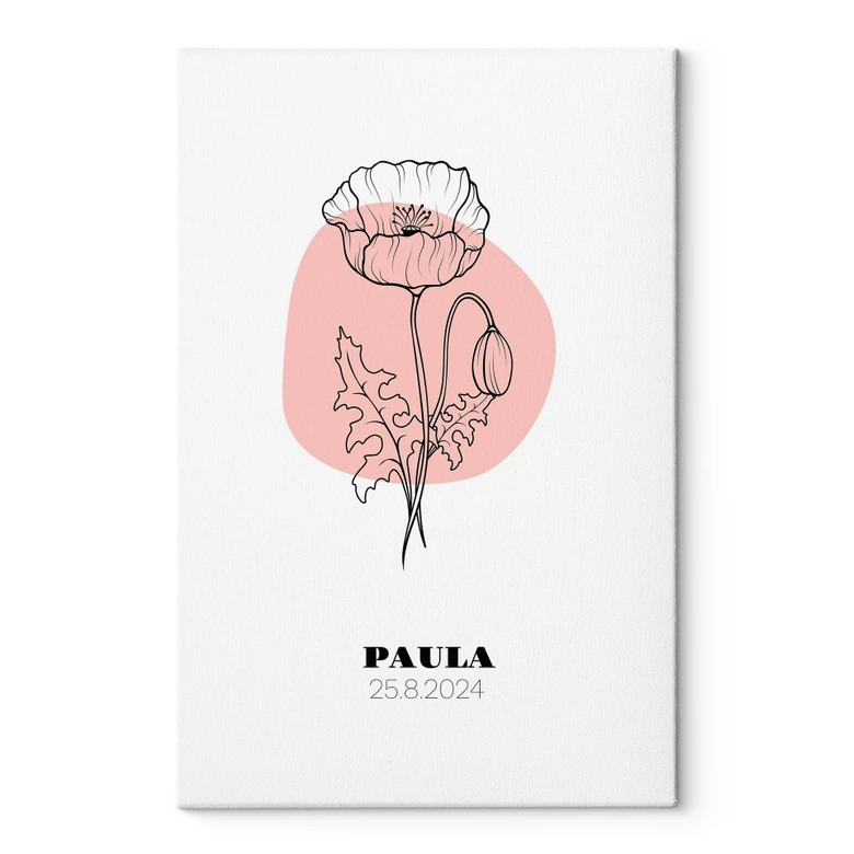 Personalisierbares Leinwandbild Monatsblume August 
