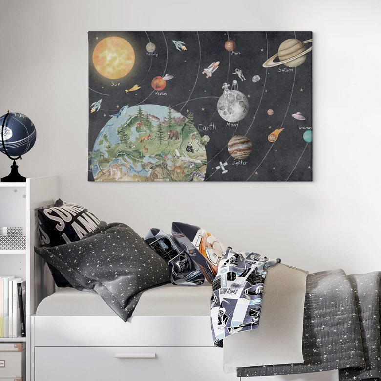 Canvas schilderij zonnestelsel met planeten en aarde - Ms Tiff 