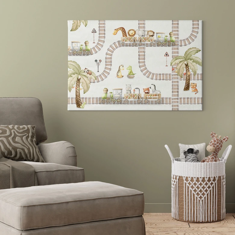 Cuadro lienzo locomotora de paseo con animales del zoo - Oliver Robins 