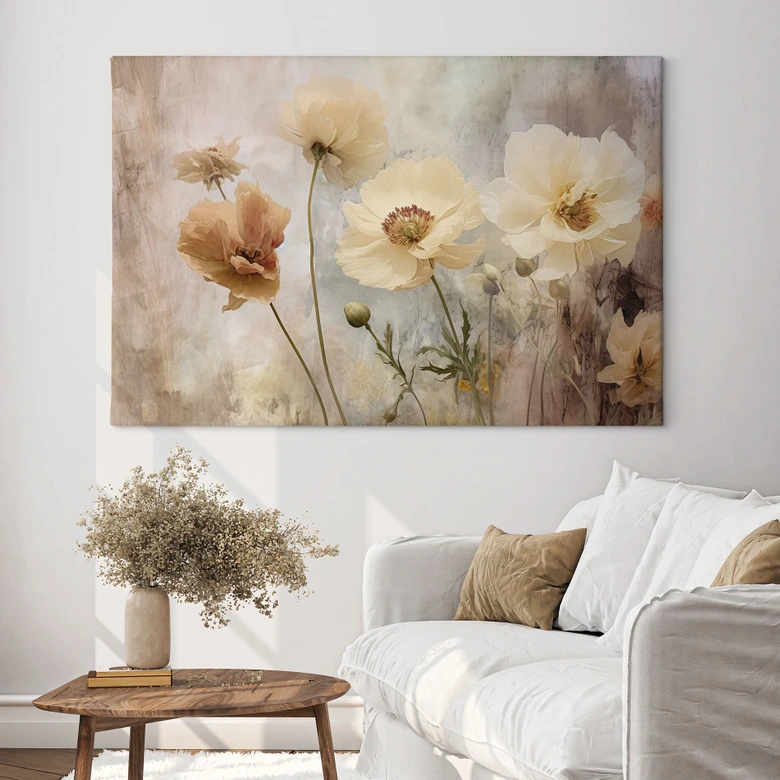 Leinwandbild Blumenpracht in warmen Pastelltönen | Florale Kunst - Paksoylu 