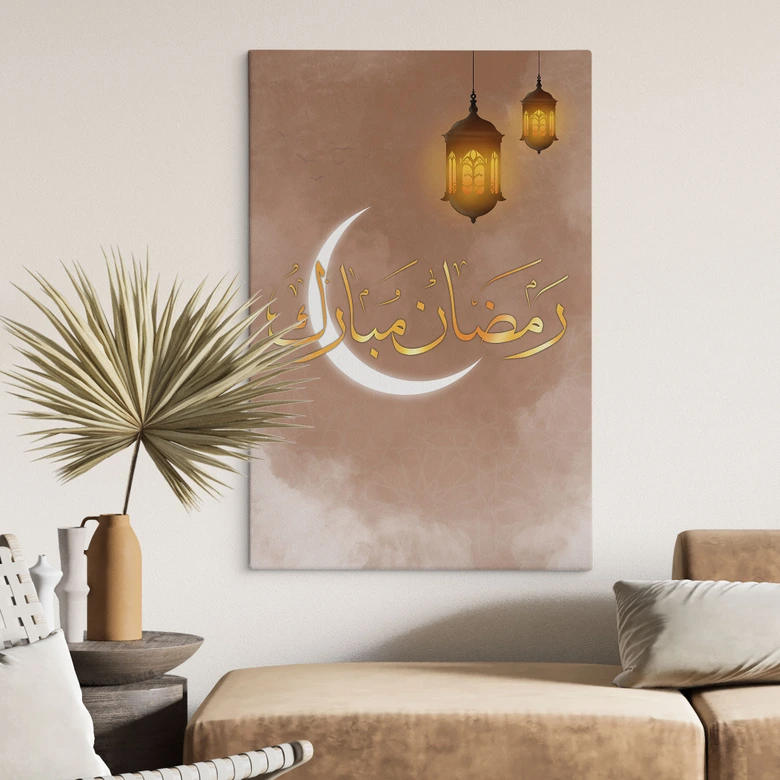Canvasbillede Ramadan Mubarak med lanterner 