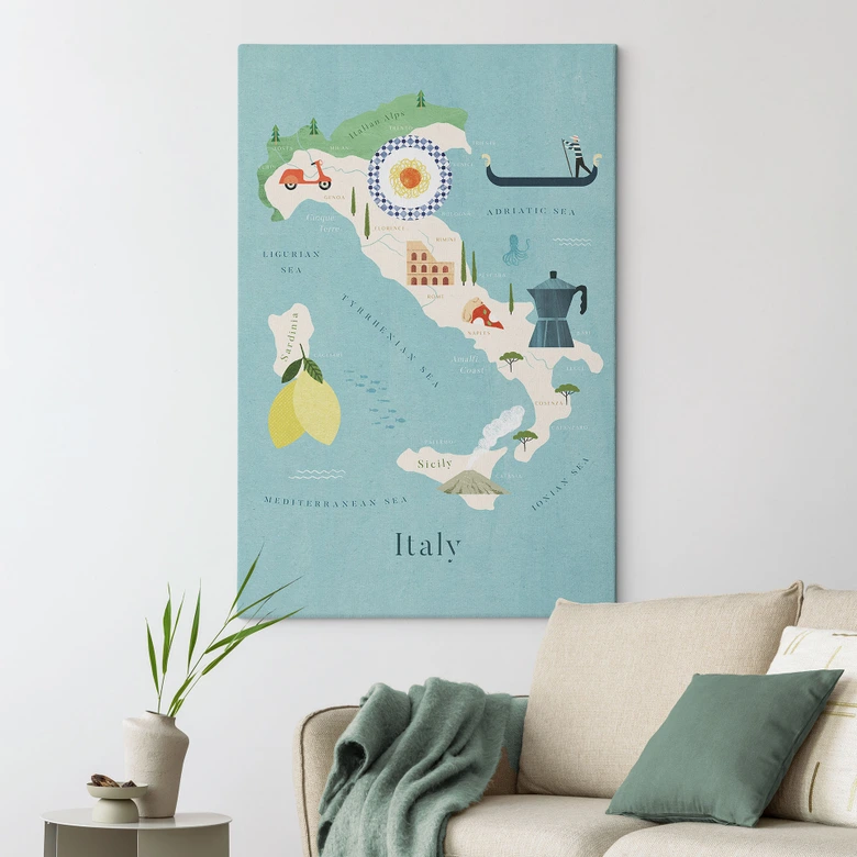 Leinwandbild Karte von Italien - Rivers 