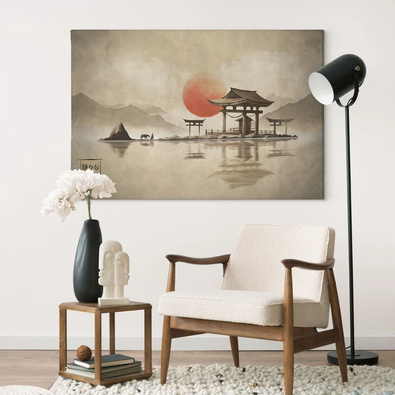 Leinwandbild Japanischer Tempel im Sonnenaufgang - Roze 
