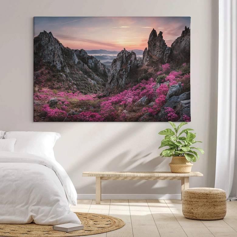 Leinwandbild Seo - Felsige Landschaft im Sonnenuntergang 