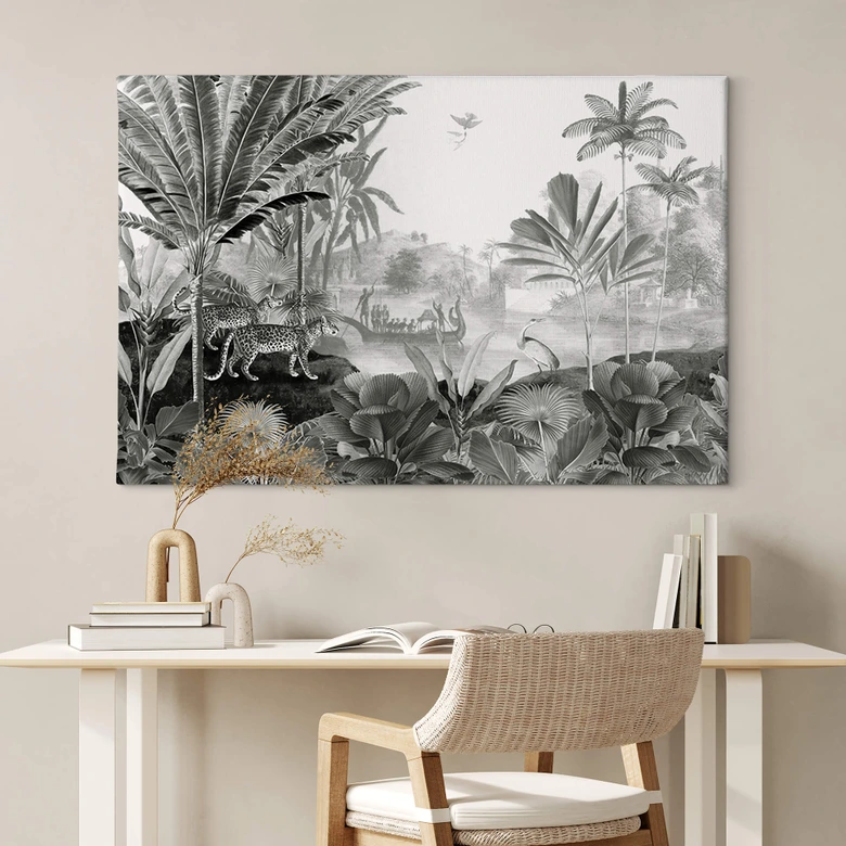 Leinwandbild Sir Edward - Landschaft mit Leoparden schwarz weiss 