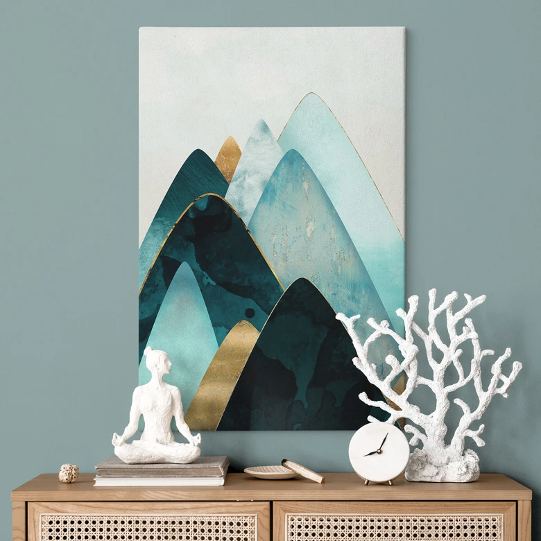 Leinwandbild Abstrakte Berge in Gold und Blau - SpaceFrog Designs 