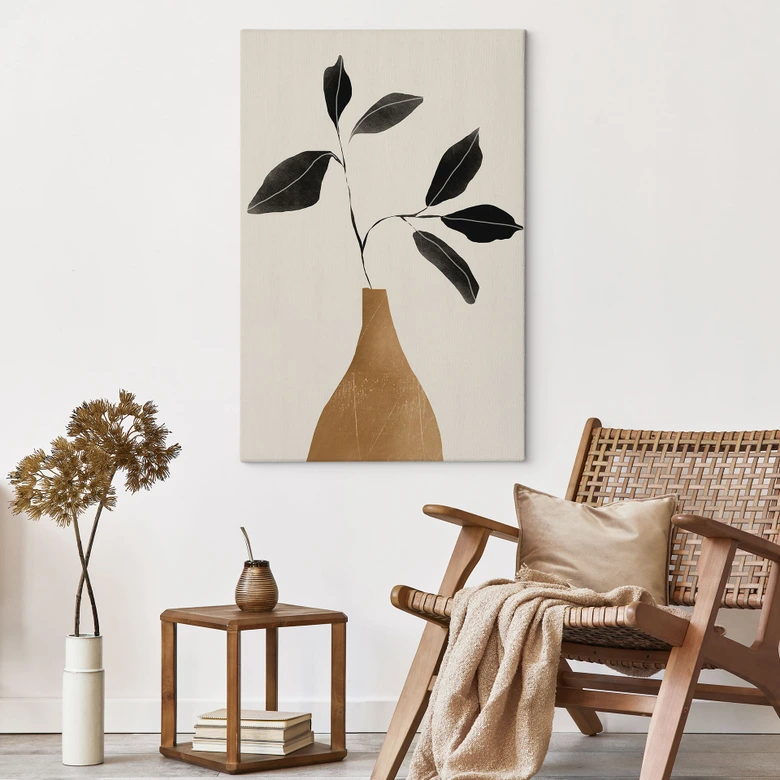 Leinwandbild Zweig in goldener Vase - ThingDesign 
