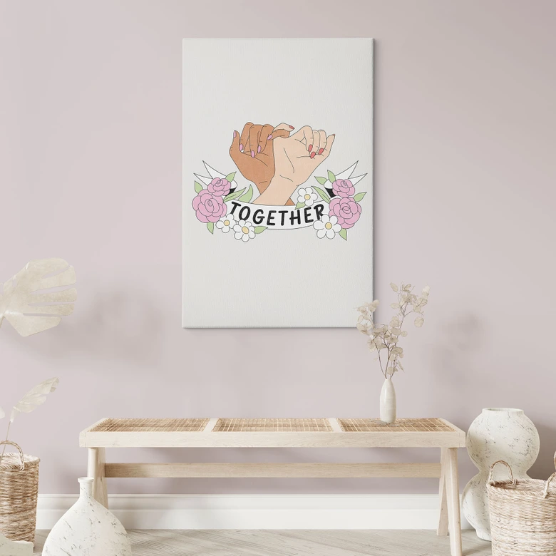 Leinwandbild Together Sisterhood Floral Hände 