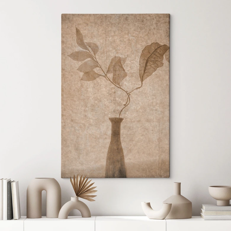 Leinwandbild Stillleben mit herbstlichen Blättern in Beige | Mocha Mousse - Tokarev 