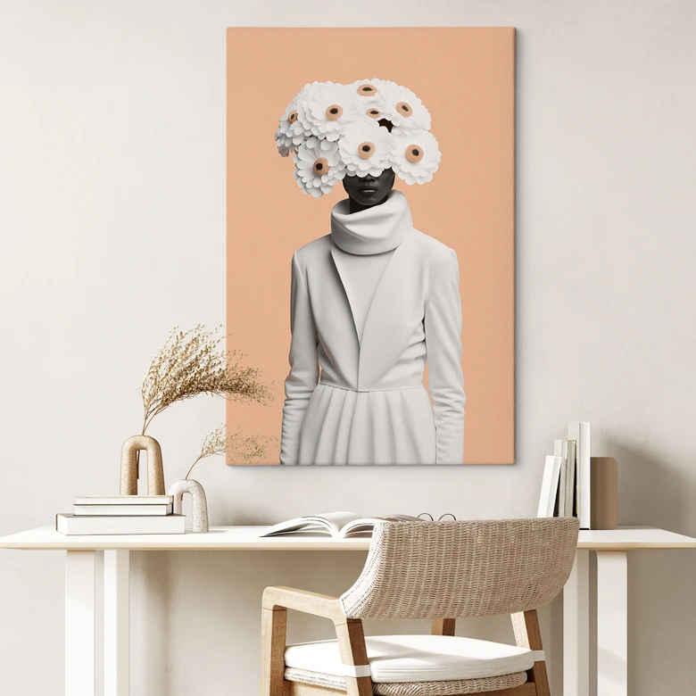 Canvas Dame in wit met bloemen - Treechild 