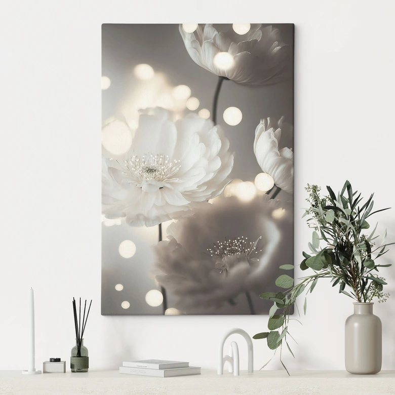 Canvasbillede Hvide blomster i et hav af lys - Treechild 