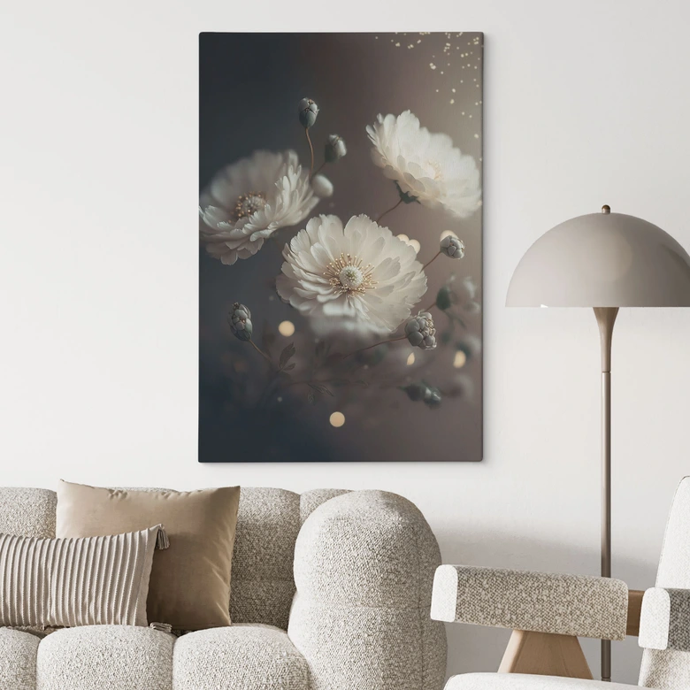 Leinwandbild Weiße Blumen mit Goldstaub - Treechild 