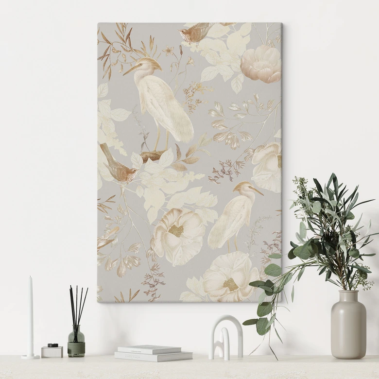 Obraz na płótnie Ptaki wśród białych kwiatów - UN Designs 