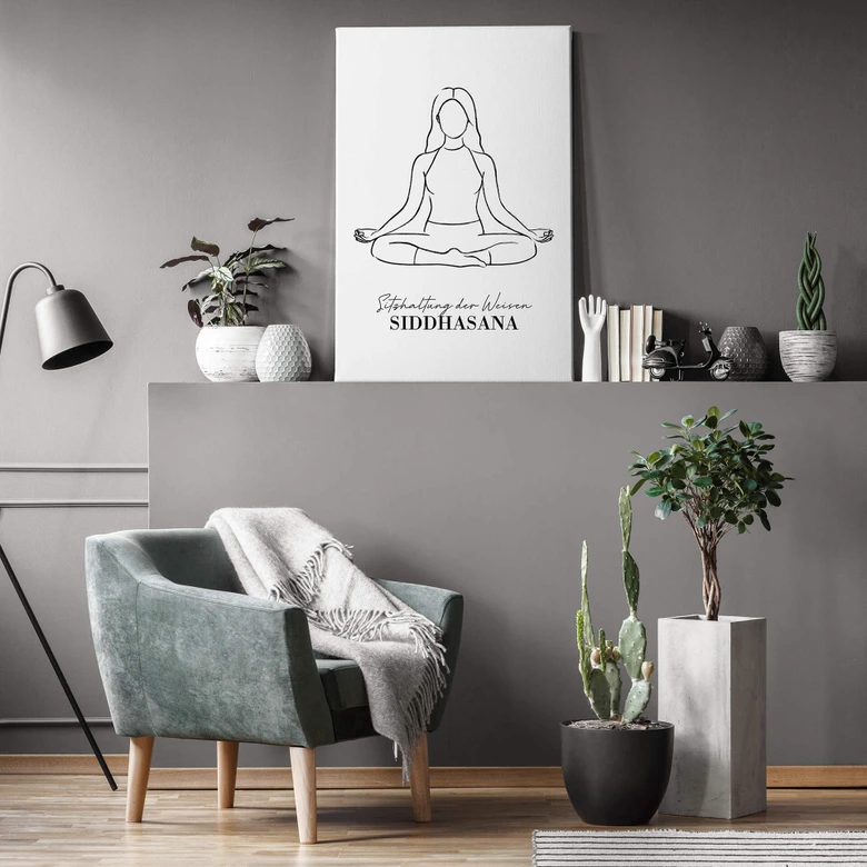 Leinwandbild Yoga Sitzhaltung der Weisen - Line Art 