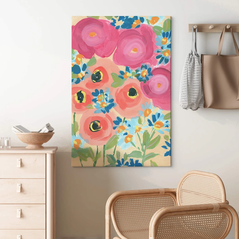 Lienzo Zwara - Rosas ilustradas y anémonas de coral 