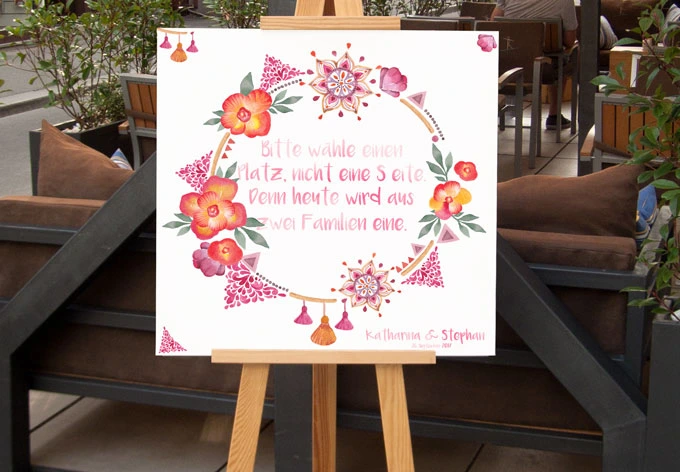 Leinwandbild Bitte wähle einen Platz - Hippie Aqurell + Wunschtext 
