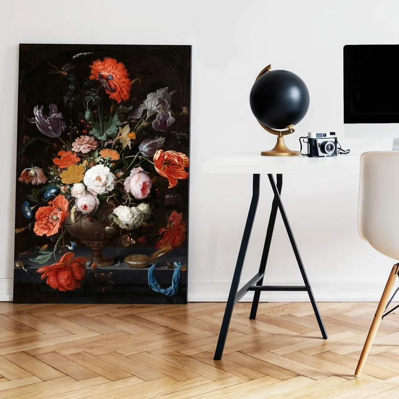 Obraz na płótnie Mignon - Martwa natura z kwiatami i zegarem 