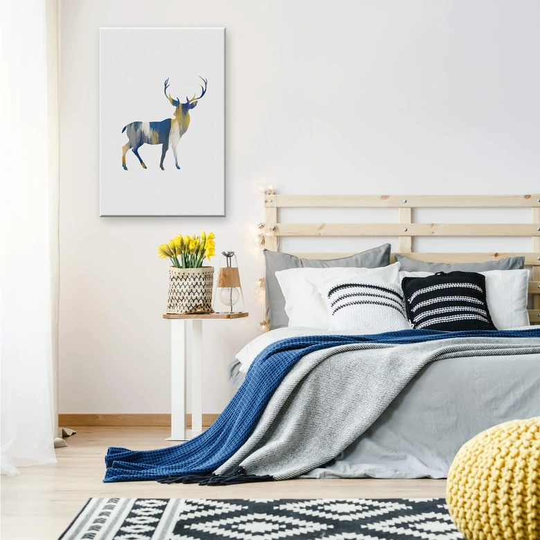 Canvas Orara Studio - Deer Blue and Yellow 