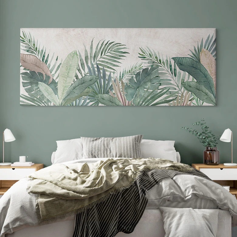 Canvas print Jungle Leaves Green Watercolor - Bloomery Decor - Panorama 