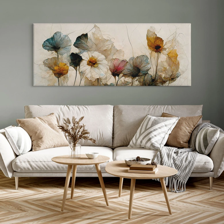 Canvastavla Bukett av torkade blommor - Treechild - Panorama 