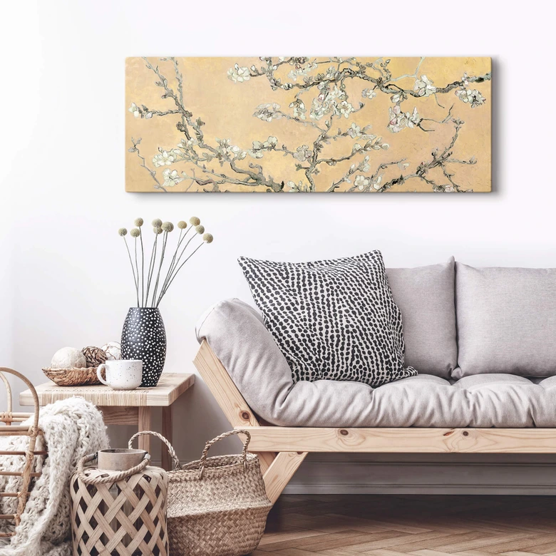 Canvas van Gogh Amandelbloesem crème - panorama 