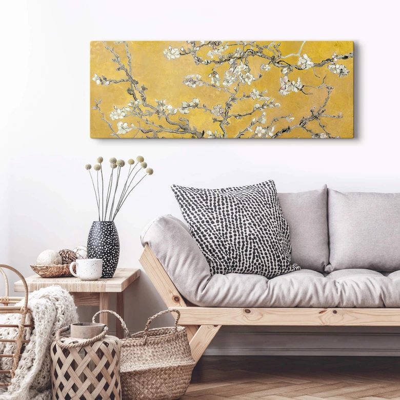 Canvas van Gogh - Amandelbloesem oker (panorama) 