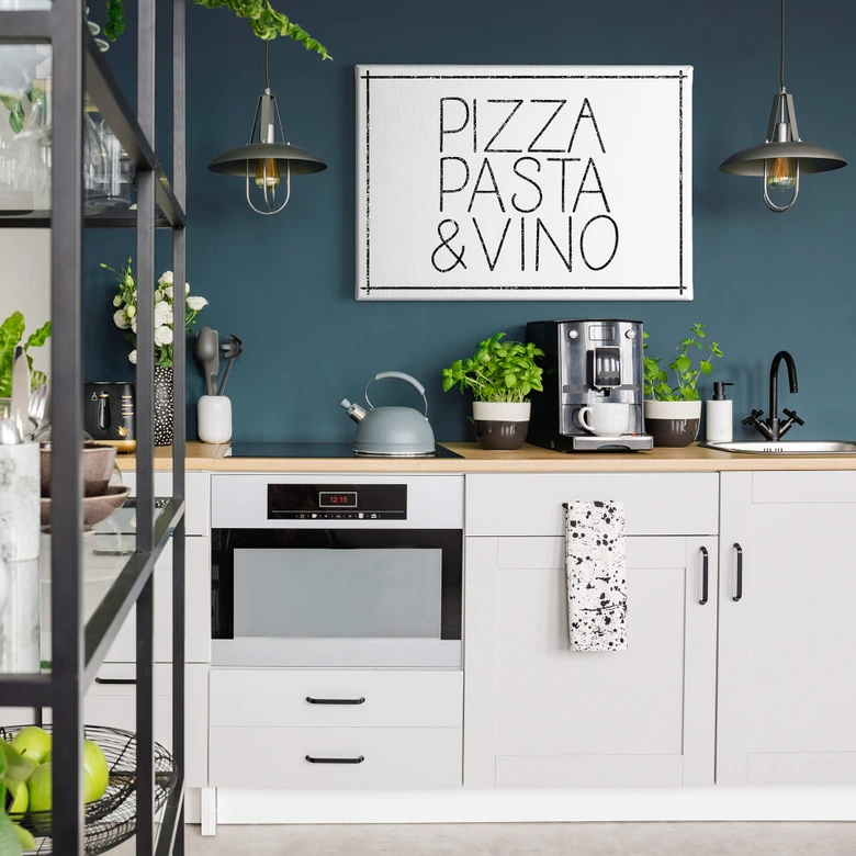 Leinwandbild Pizza Pasta & Vino weiß 