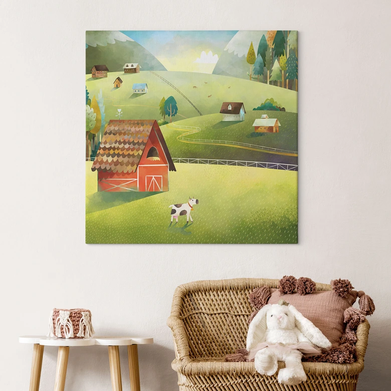 Lienzo Granja colorida en las montañas - DigitalArtsi 