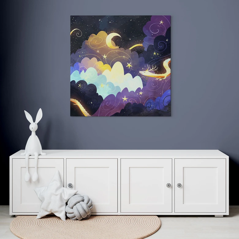 Canvas print kite flying through starry clouds - DigitalArtsi 