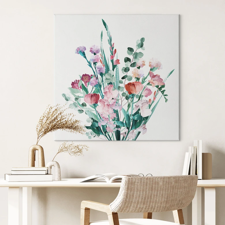 Canvastavla Vildblommor Bukett på våren - Goed Blauw - Fyrkant 