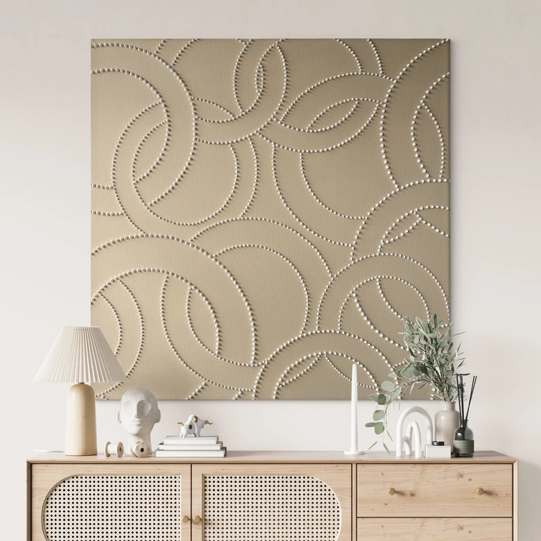Leinwandbild Abstrakte Ringe beige - Grande - Quadratisch 