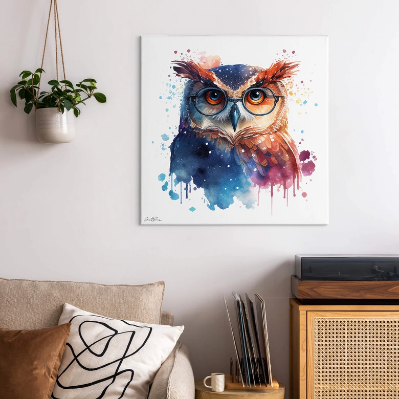 Leinwandbild Heine - Intelligente Eule mit Brille - Astro Cruise - Quadratisch 