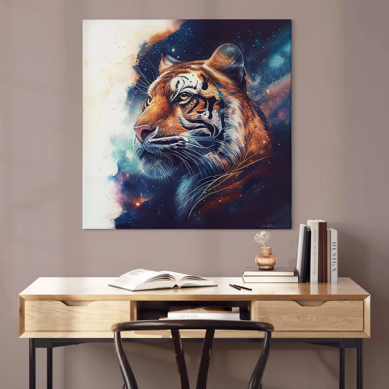 Leinwandbild Heine - Tiger im Sternenhimmel - Quadratisch 