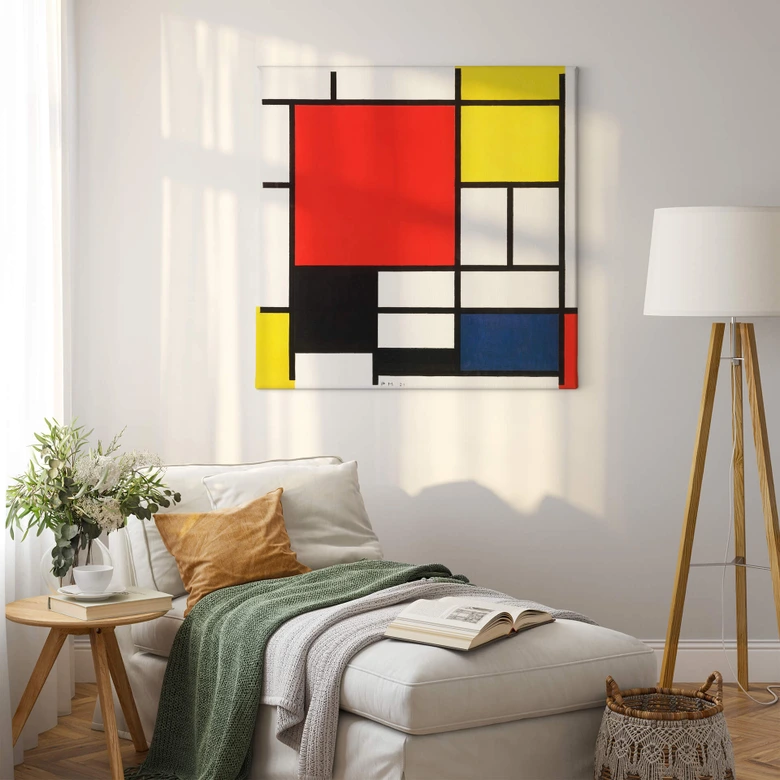 Lienzo Mondrian - Composición con rojo amarillo azul y negro - Cuadrado 