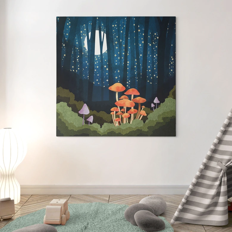 Leinwandbild Wald und Sterne in der Nacht - SpaceFrog Designs - Quadratisch 