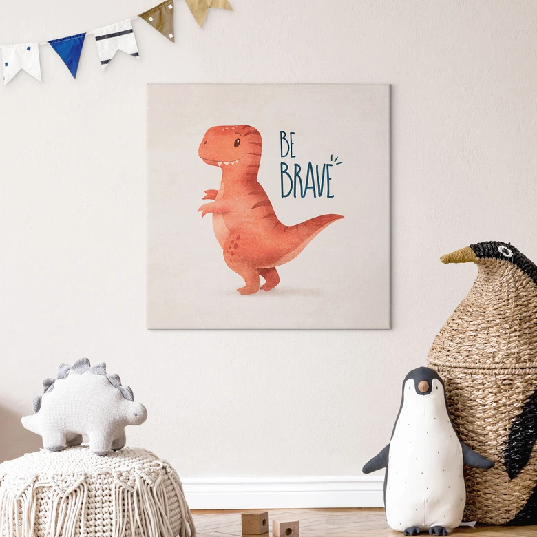 Leinwandbild Dino Be Brave - T-Rex - Tunaboylu - Quadratisch 
