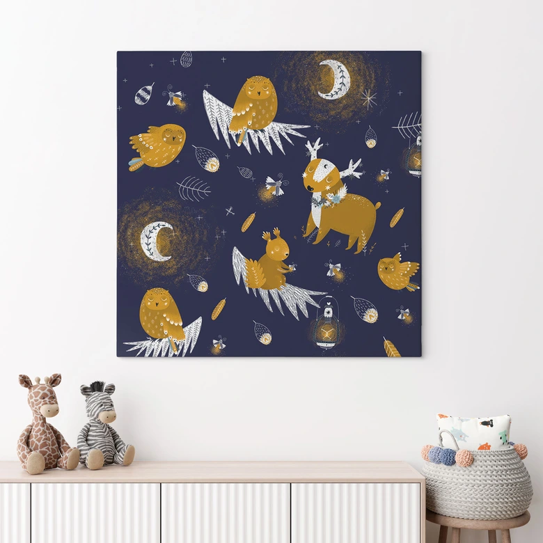 Leinwandbild Waldtiere in der Nacht - UN Designs 