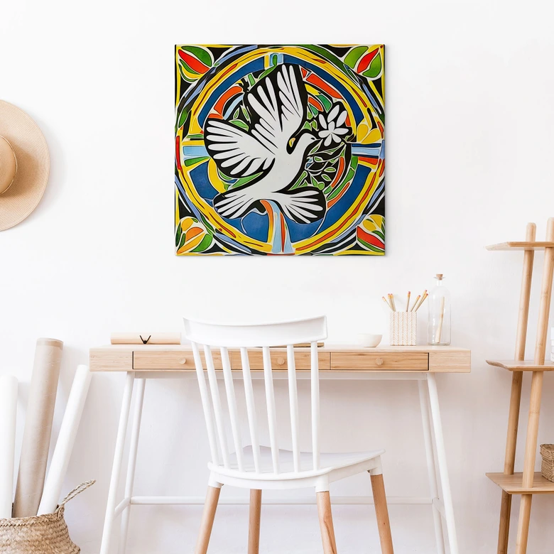 Leinwandbild Bunte Friedenstaube - Inspiriert von Matisse - Zamart - Quadratisch 