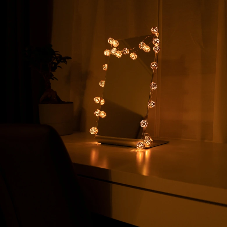 LED Lichterkette Laternenkugeln Marokko Kupfer 20-teilig 