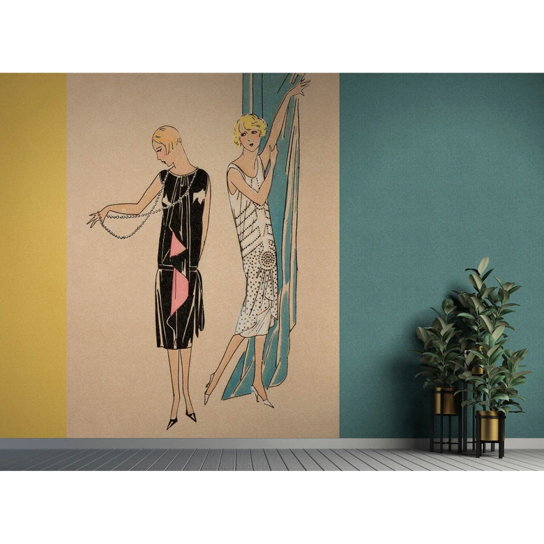 Fotomural Paredes de Patel 3 Parisienne 2 azul, beige, amarillo, negro 