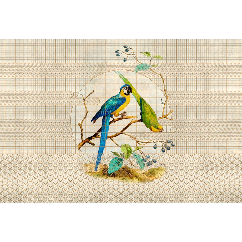 Fototapeta Livingwalls Walls by Patel 3 Volière 3 beżowy, pomarańczowy, żółty, niebieski, zielony 