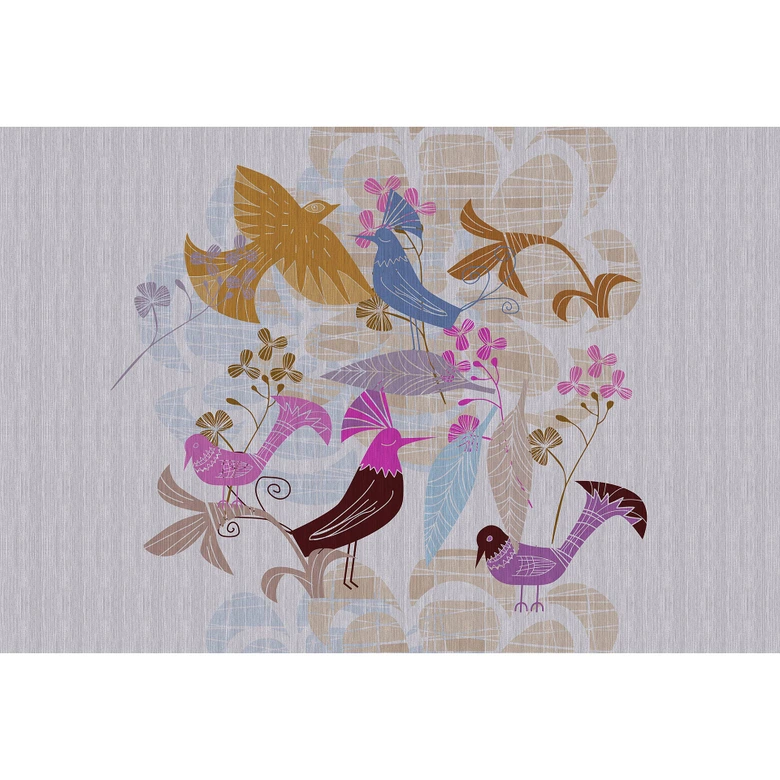 Livingwalls Fototapete Walls by Patel 3 Birdland 1 blau, lila, pink, gelb, braun 