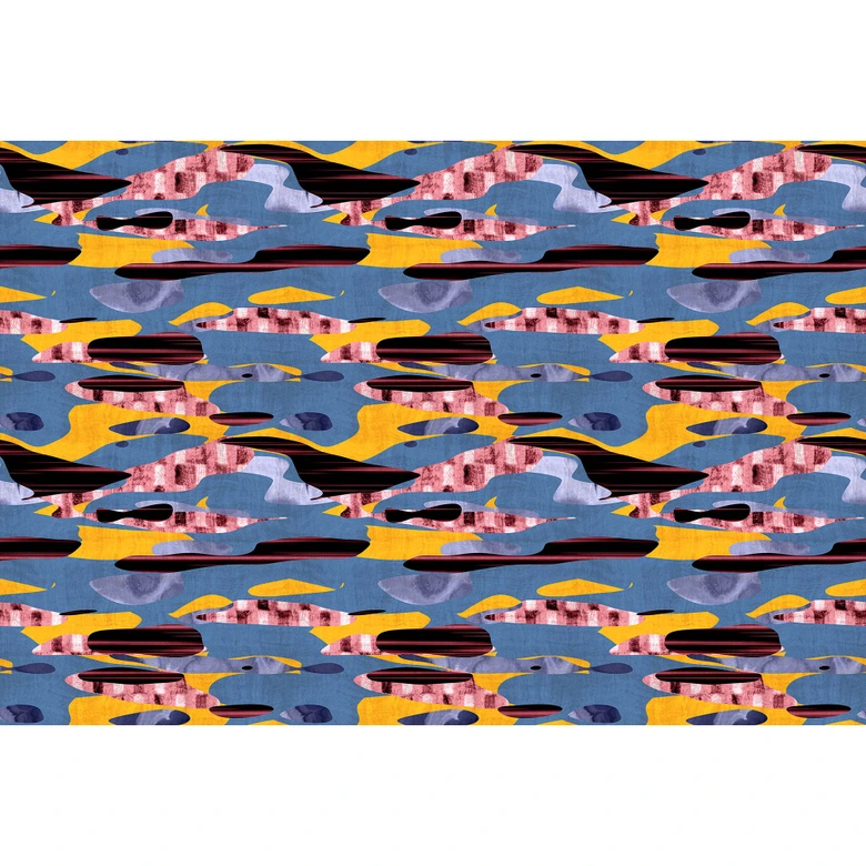 Livingwalls Fototapet Walls by Patel 3 Zimbabwe 2 blå, gul, svart, rosa, röd 