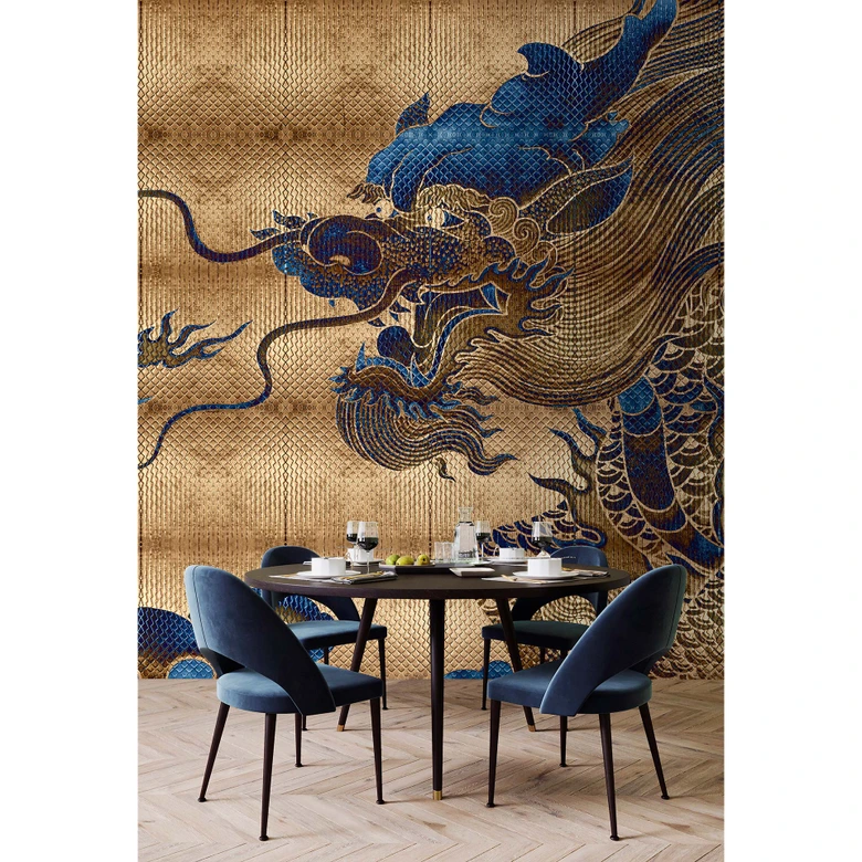 Livingwalls Fototapete Walls by Patel 3 Shenzen 2 gold, blau 