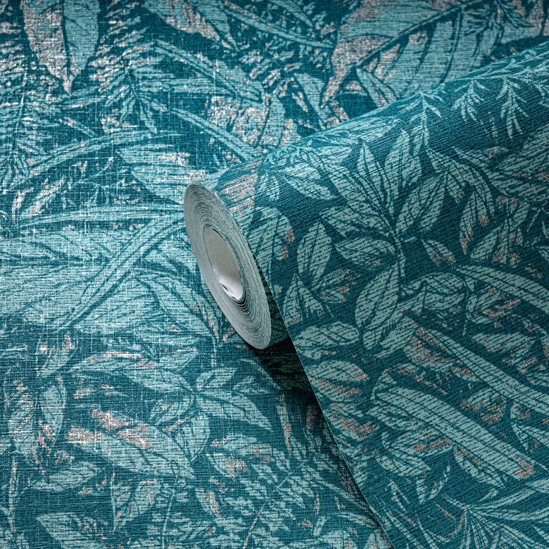 Papier peint jungle dans les tons bleus - intissé texture légère - décoration murale 