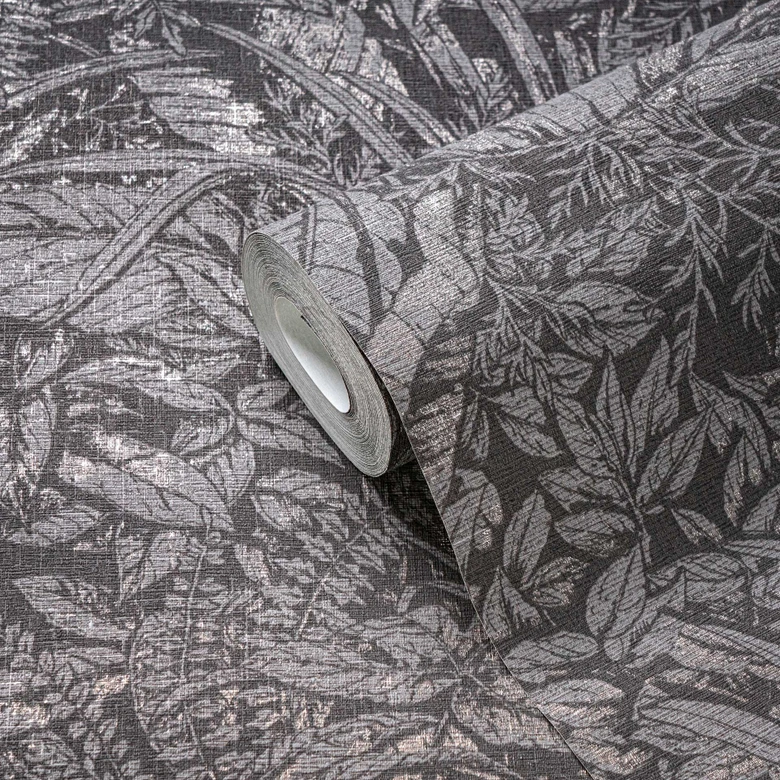 Monochrome Blatt-Tapete in Grau - Vliestapete mit botanischem Design 