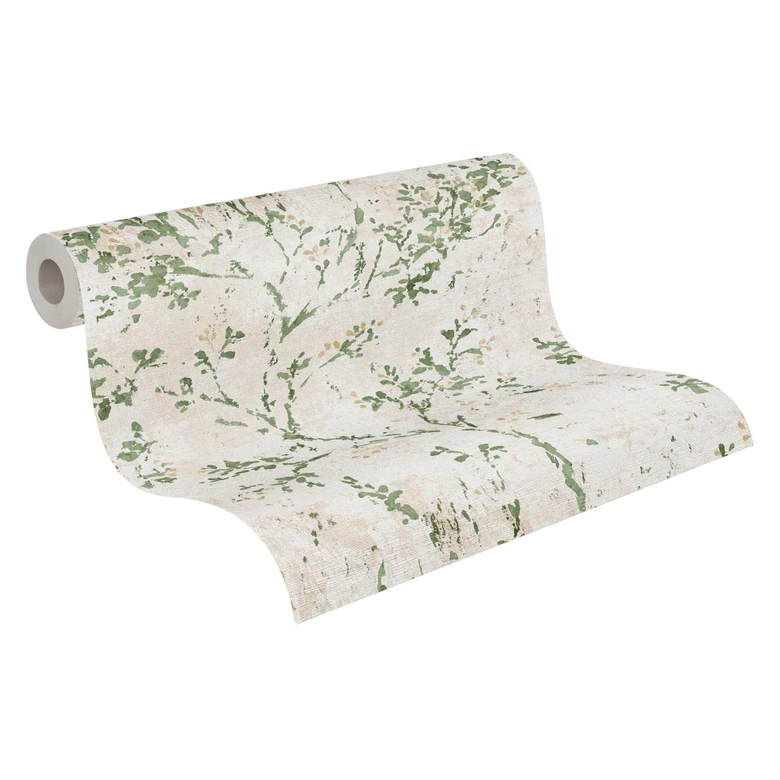 Papier peint botanique en vert clair et blanc - papier peint nature floral 